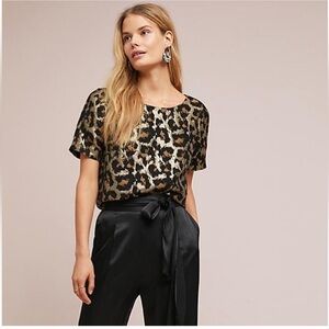 Anthropologie Hutch Metallic Leopard Jacquard Blouse